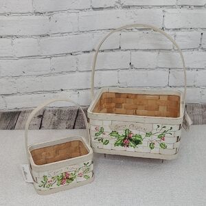 Michaels Stores Charming Woven Farmhouse Christmas Basket Set Holly Berry Design